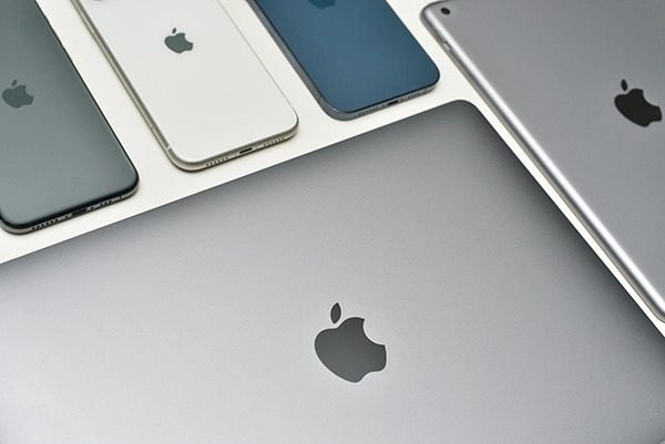Modern portable apple products top view
